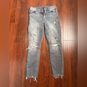 Mother Distressed Gray High-Rise Skinny Jeans